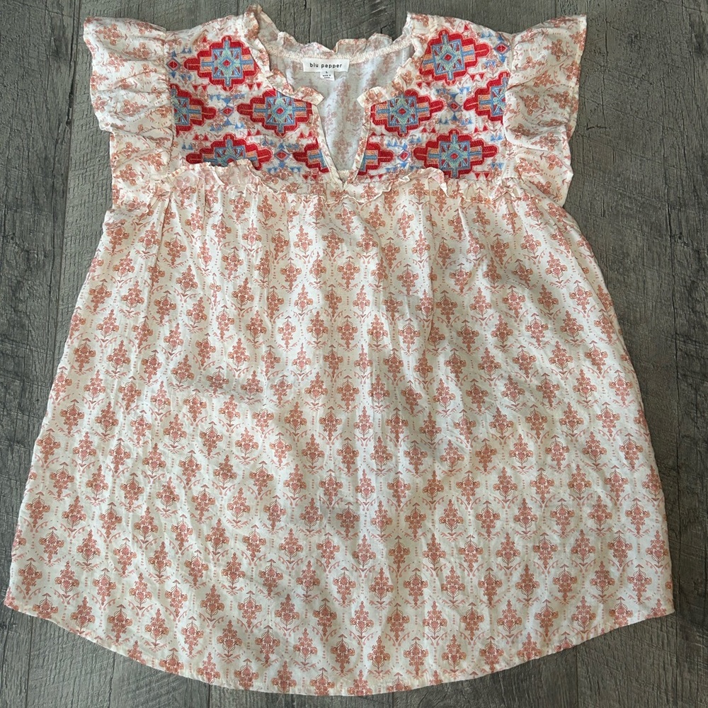 Anthropologie Pink and Red Embroidered Blouse